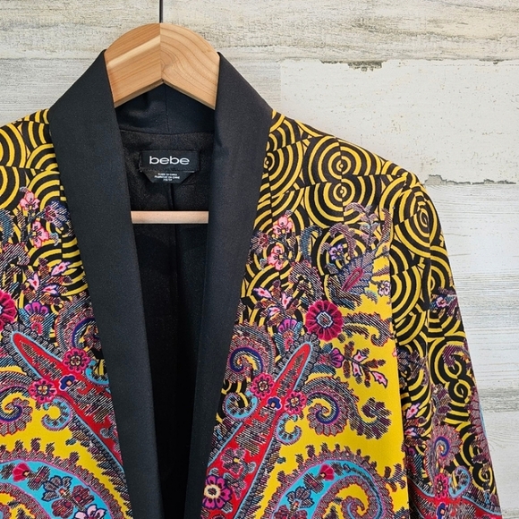 Bebe Vibrant Paisley Open Blazer Jacket Size XS Black Artsy Eclectic Boho - Picture 10 of 14